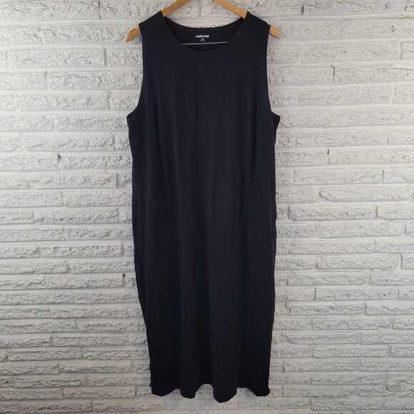 Lands End Womens Dress 1X Plus Sleeveless Shift Black Cotton Side Slits BLA52E - Picture 1 of 11